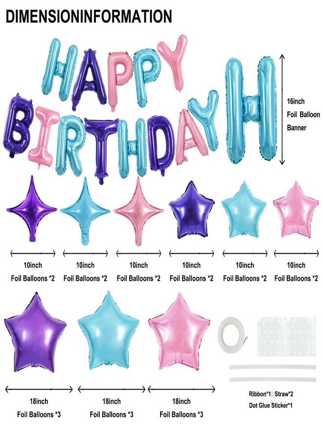 TONIFUL 35PCS Happy Birthday Decorations Kit 16 Inch Happy Birthday Balloon Banner with Star Balloons Mylar Foil Birthday Party Decorations Supplies for Adults Girls Boys Kids （Blue Purple Pink） - Image 2